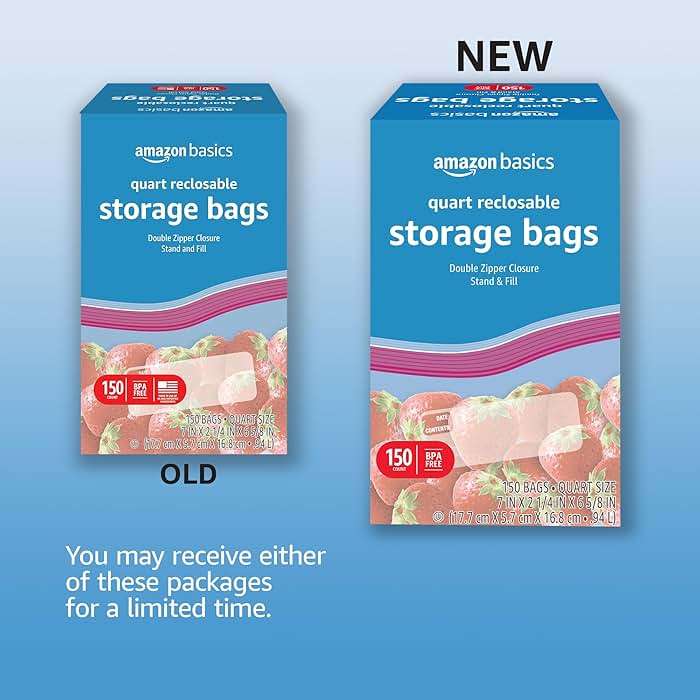Amazon Basics Reclosable Quart Food Storage Bags with Double Zipper Seal, BPA Free, 150 Count - Image 2