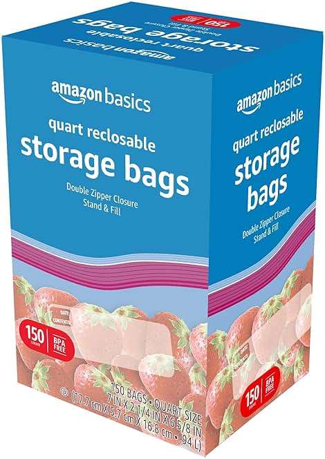 Amazon Basics Reclosable Quart Food Storage Bags with Double Zipper Seal, BPA Free, 150 Count - Image 5