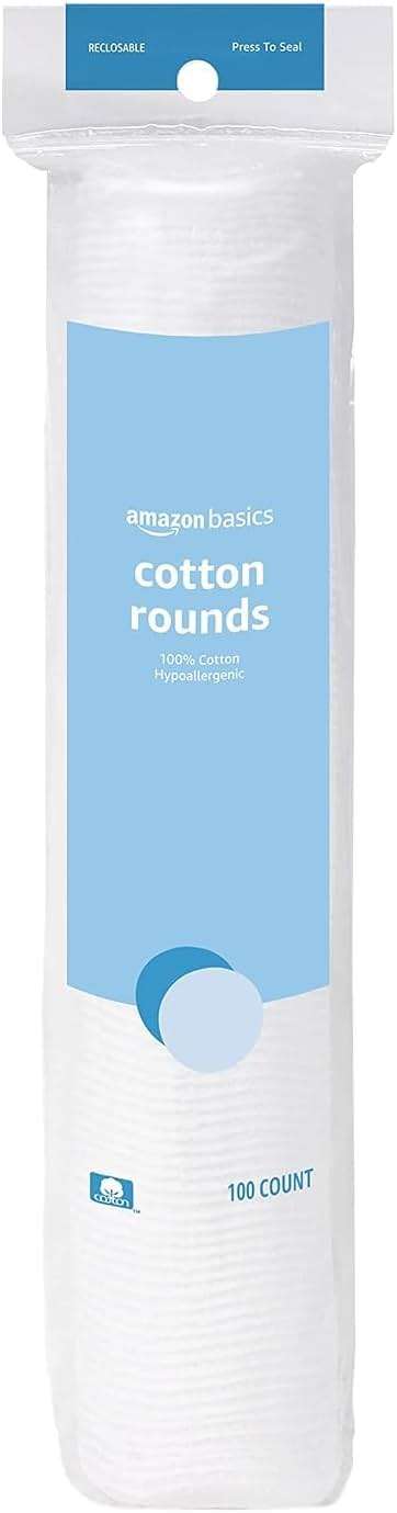 Amazon Basics Hypoallergenic Cotton Rounds for Makeup Removal and Skincare, 100 Count, 1 Pack - Image 1
