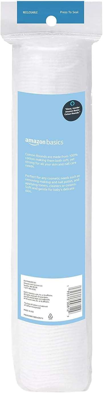 Amazon Basics Hypoallergenic Cotton Rounds for Makeup Removal and Skincare, 100 Count, 1 Pack - Image 2