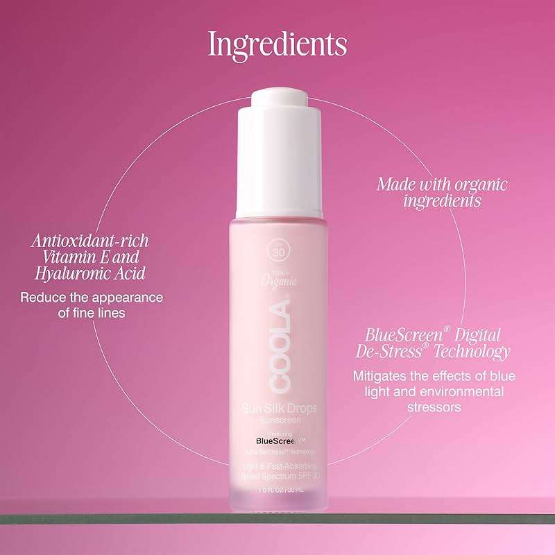 COOLA Organic Sun Silk Drops and Face Moisturizer with SPF 30, Dermatologist Tested Sunscreen with Plant-Derived BlueScreen Digital De-Stress Technology, 1 Fl Oz - Image 4