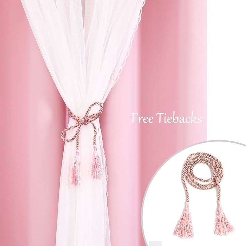 SOFJAGETQ Pink Blackout Curtains with Lace Hems Sheer Overlay, 2 Panels, Thermal Insulated & Soundproof, Room Darkening, Living Room, Bedroom - Modern Elegant Romanntic Pink Drapes, 52x84 Inches - Image 8