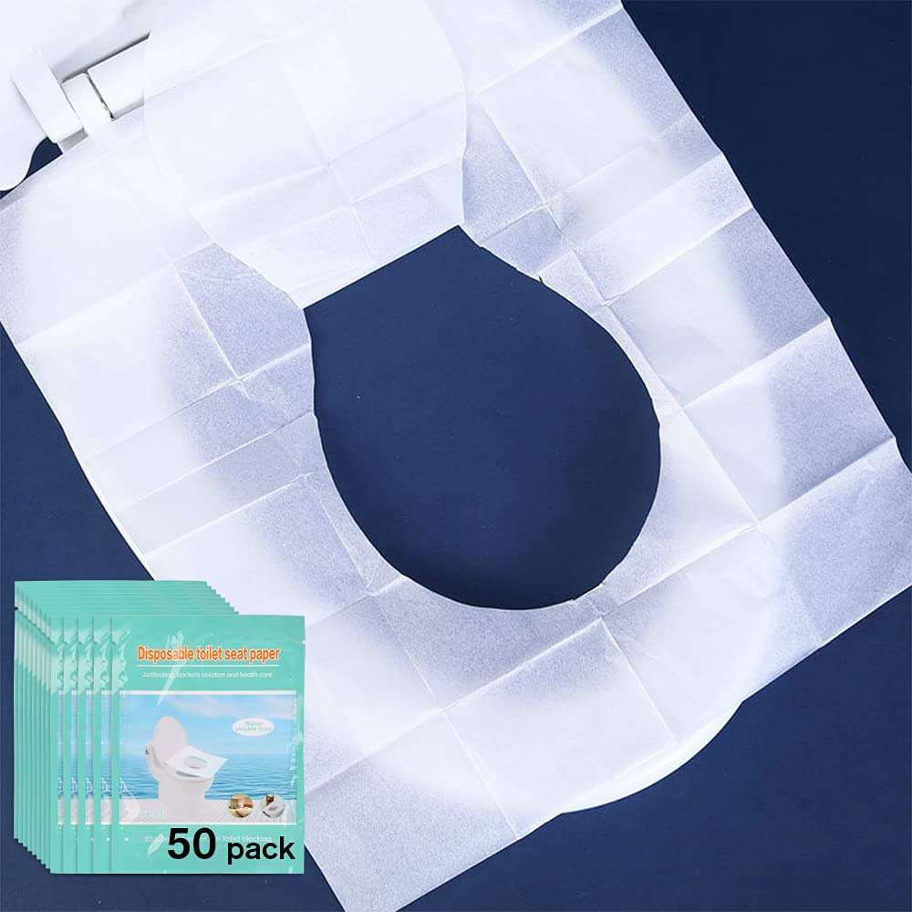 Toilet Seat Covers Disposable, 50-Count Flushable Paper Travel Toilet Seat Covers for Adults and Kids Potty Training, Great Biodegrable Accessories for Public Restrooms, Airplane, Camping - Image 1