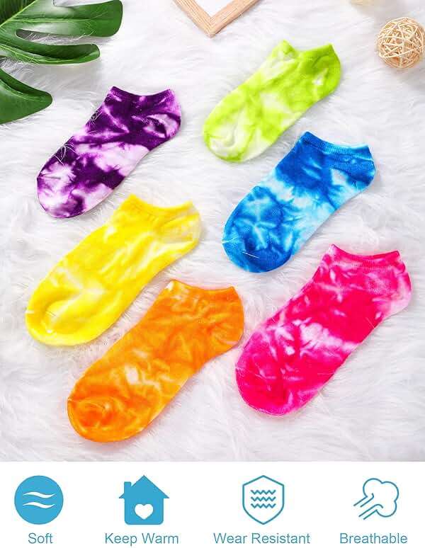 SATINIOR 6 Pair Tie Dye Sock No Show Ankle Sock for Women Men, Color Random - Image 3