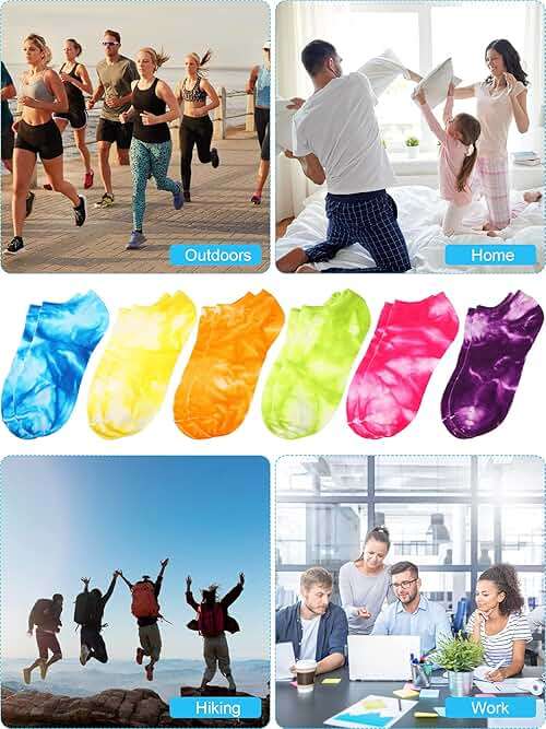 SATINIOR 6 Pair Tie Dye Sock No Show Ankle Sock for Women Men, Color Random - Image 6