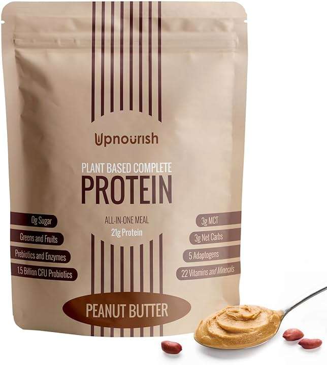UpNourish Peanut Butter Vegan Protein Powder 54 Superfoods Powder,1.5 Billion CFU Probiotics 21g Plant Based Protein,No Sugar No Dairy No GMO Dairy Free,Meal Replacement Shake Keto-Friendly Low-Carb Diet,15 Servings - Image 1