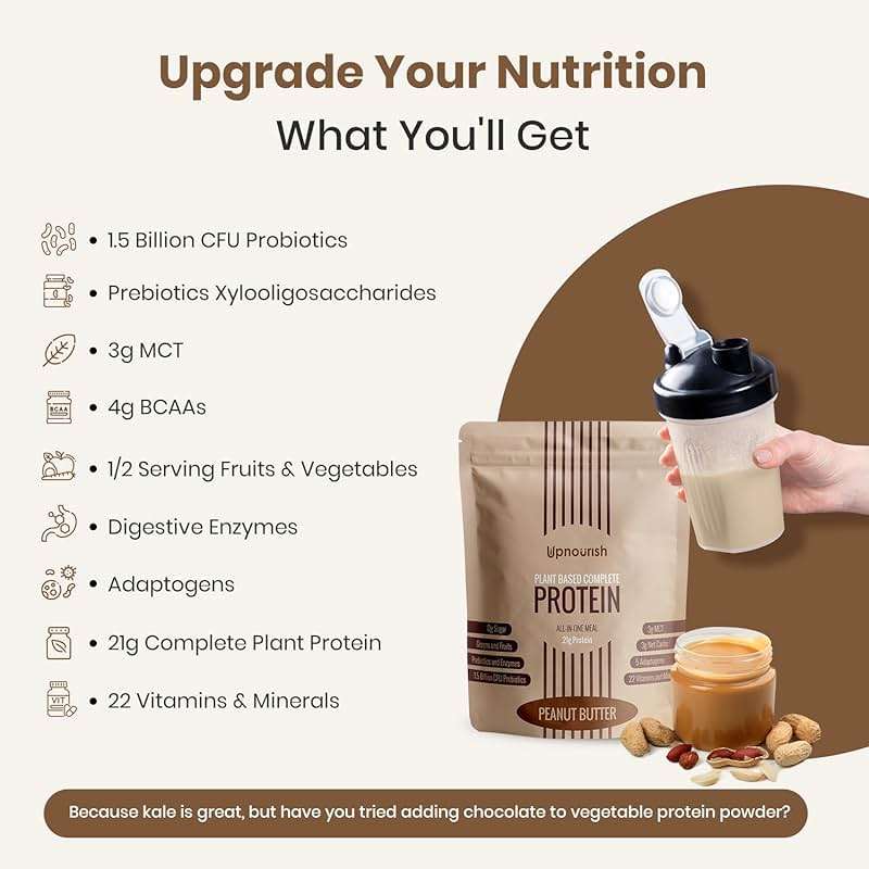 UpNourish Peanut Butter Vegan Protein Powder 54 Superfoods Powder,1.5 Billion CFU Probiotics 21g Plant Based Protein,No Sugar No Dairy No GMO Dairy Free,Meal Replacement Shake Keto-Friendly Low-Carb Diet,15 Servings - Image 6