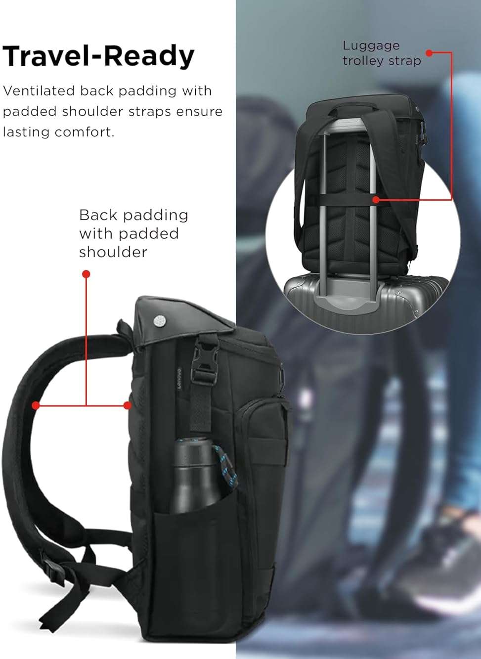 Lenovo Legion Active 17-inch Gaming Backpack - Black - Laptop Compartment - Durable & Water Resistant - Water Bottle Pocket - Image 7
