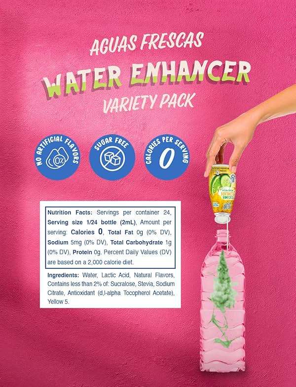 Klass Aguas Frescas | Liquid Water Enhancer | Classic Variety Pack | Flavors: Cucumber Limeade Strawberry Watermelon Hibiscus Berries & Pineapple Tangerine | Naturally Flavored | Sugar Free | Zero Calories Per Serving | Keto | 4 Bottles, Makes 96 Drinks - Image 2