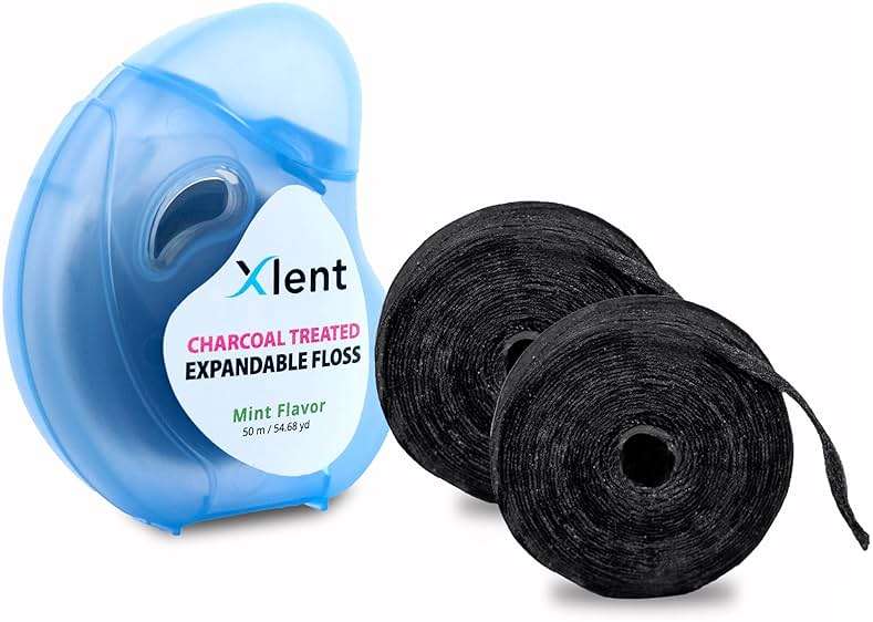 Xlent Expanding Dental Floss – Activated Charcoal with Xylitol – Mint – Refillable Starter Kit (1 Dispenser + 2 Refills, 150m Total) – PFAS & PTFE Free – Plant-Based Wax - Image 1