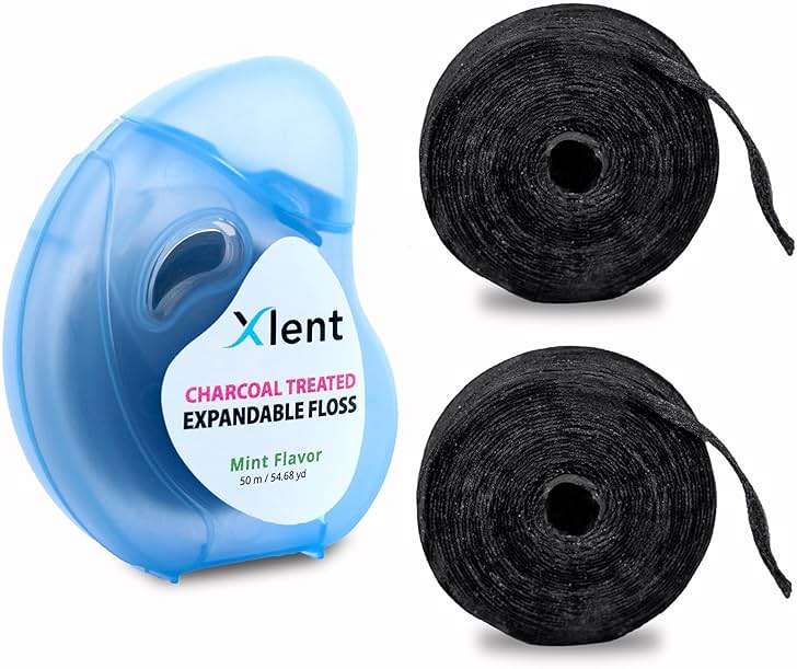 Xlent Expanding Dental Floss – Activated Charcoal with Xylitol – Mint – Refillable Starter Kit (1 Dispenser + 2 Refills, 150m Total) – PFAS & PTFE Free – Plant-Based Wax - Image 2