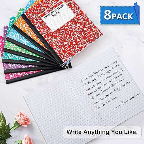 feela Composition Notebook, 8 Pack 8 Pastel Colors Wide Ruled Composition Books Bulk, Marble Cover Notepad Lined Cute Journal Notebooks for School Supplies Notes Taking Writing, 9.75 X 7.5 in - Image 4