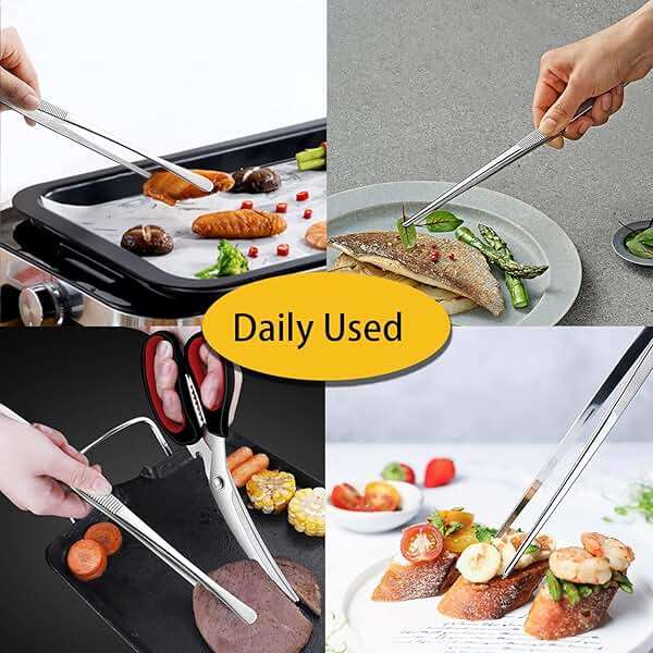 JETKONG 2 Pcs 12-Inch Kitchen Tweezers Fine Tweezer Tongs, Extra-Long Stainless Steel Cooking Tweezers (Silver) - Image 5