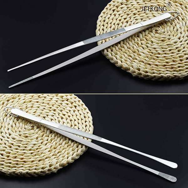 JETKONG 2 Pcs 12-Inch Kitchen Tweezers Fine Tweezer Tongs, Extra-Long Stainless Steel Cooking Tweezers (Silver) - Image 6