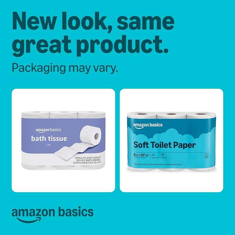 Amazon Basics 2-Ply Soft Toilet Paper, 30 Rolls (5 Packs of 6), 350 Sheets per Roll, Septic Safe, Equivalent to 185 Regular Rolls - Image 2