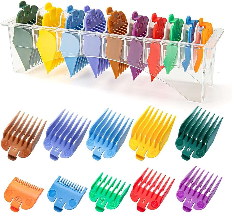 10 Professional Hair Clipper Guards Cutting Guides Compatible with Most Wahl Clippers (Not for All Models) with Organizer, Color Coded Clipper Combs Replacement - 1/16" to 1" - Image 1