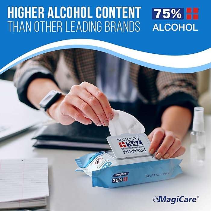 MagiCare 75% Large Alcohol Wipes (4, 80ct Packs, 320ct) - Hand Sanitizer Wipes, Unscented Hand Wipe, Cleaning, Sanitizing Wipe - Travel, Home, Office, Classroom, Car, Camping - Soft Packs - Image 2