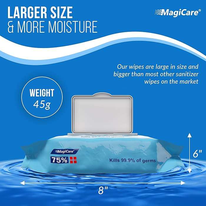 MagiCare 75% Large Alcohol Wipes (4, 80ct Packs, 320ct) - Hand Sanitizer Wipes, Unscented Hand Wipe, Cleaning, Sanitizing Wipe - Travel, Home, Office, Classroom, Car, Camping - Soft Packs - Image 3