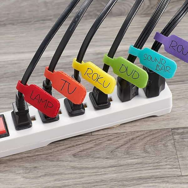 Wrap-It Storage Cable Management Value Pack - 40 Self-Gripping Cable Ties, 20 Cable Labels, 12ft Perforated Self-Gripping Roll - For Home, Office, Desk, Wire, Cable Wrap, Cord Management Organization - Image 4