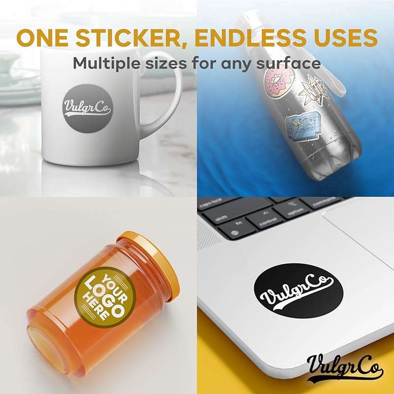 VulgrCo Custom Stickers, Image or Text- Vinyl Custom Labels Stickers Personalized - Waterproof, Dishwasher Safe, Fade Resistant, UV Protected Business Labels - Image 6