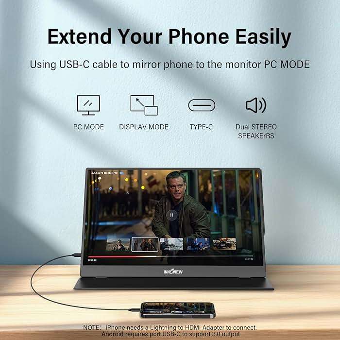 InnoView Portable Monitor, 15.6 Inch FHD 1080P HDMI USB C Second External Monitor for Laptop, Desktop, MacBook, Phones, Tablet, PS5/4, Xbox, Switch, Built-in Speaker with Protective Case - Image 4