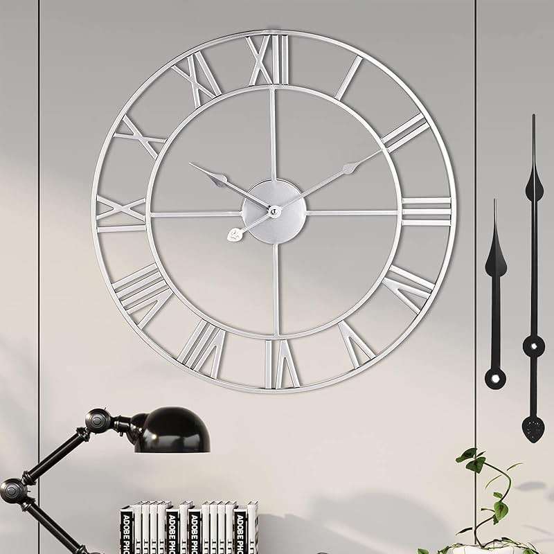 1st owned Large Wall Clock Silent Non-Ticking Roman Numerals Vintage Battery Operated (24 inch,18inch,16inch) Farmhouse Wall Clock for Living Room, Bedroom, Kitchen, Cafe Decor-Silver 40CM - Image 3