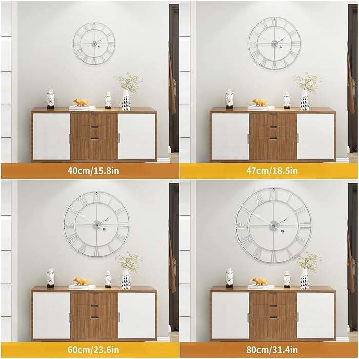 1st owned Large Wall Clock Silent Non-Ticking Roman Numerals Vintage Battery Operated (24 inch,18inch,16inch) Farmhouse Wall Clock for Living Room, Bedroom, Kitchen, Cafe Decor-Silver 40CM - Image 4