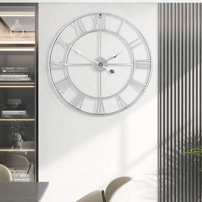 1st owned Large Wall Clock Silent Non-Ticking Roman Numerals Vintage Battery Operated (24 inch,18inch,16inch) Farmhouse Wall Clock for Living Room, Bedroom, Kitchen, Cafe Decor-Silver 40CM - Image 5