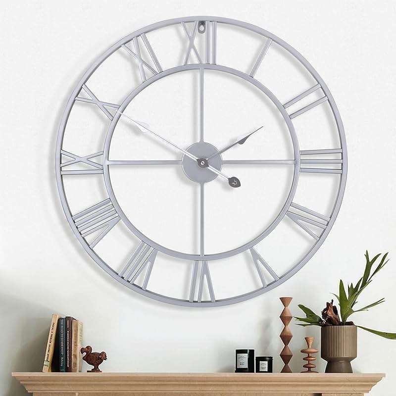 1st owned Large Wall Clock Silent Non-Ticking Roman Numerals Vintage Battery Operated (24 inch,18inch,16inch) Farmhouse Wall Clock for Living Room, Bedroom, Kitchen, Cafe Decor-Silver 40CM - Image 6