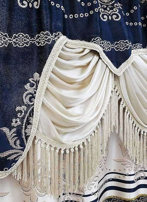 GOHD Harmony Horizon. Jacquard Farmhouse Window Curtain Panel Drape with Attached Fancy Valance. 2pcs Set. Each pc 54" Wide x 90" Drop with 18" Valance. (Navy Blue) - Image 5