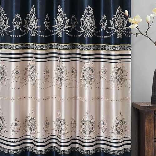 GOHD Harmony Horizon. Jacquard Farmhouse Window Curtain Panel Drape with Attached Fancy Valance. 2pcs Set. Each pc 54" Wide x 90" Drop with 18" Valance. (Navy Blue) - Image 8