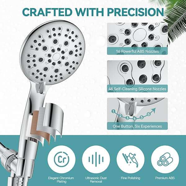 High Pressure Shower Head with Handheld, JDO 6 Spray Settings Handheld Showerhead, 4.3" High Flow Rain Showerhead Set with 59" Stainless Steel Hose and Adjustable Bracket for Bathroom, Gym, Hotel - Image 5