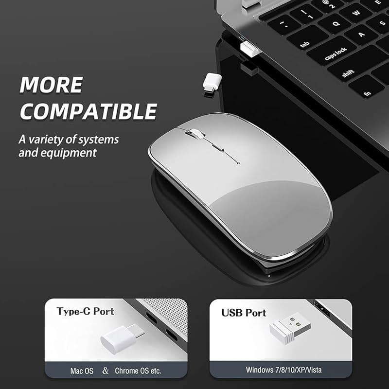 Halpilt Wireless Mouse Chargeable Portable Silent USB and Type-C Dual Mode Wireless Mouse 3 Adjustable DPI for Laptop, Mac, Android, PC (Q23S Grey) - Image 2