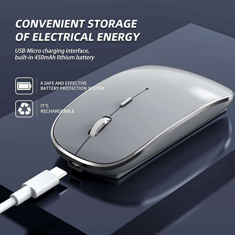 Halpilt Wireless Mouse Chargeable Portable Silent USB and Type-C Dual Mode Wireless Mouse 3 Adjustable DPI for Laptop, Mac, Android, PC (Q23S Grey) - Image 3