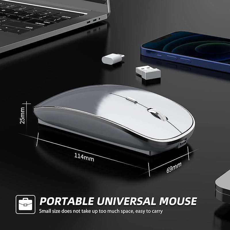 Halpilt Wireless Mouse Chargeable Portable Silent USB and Type-C Dual Mode Wireless Mouse 3 Adjustable DPI for Laptop, Mac, Android, PC (Q23S Grey) - Image 5