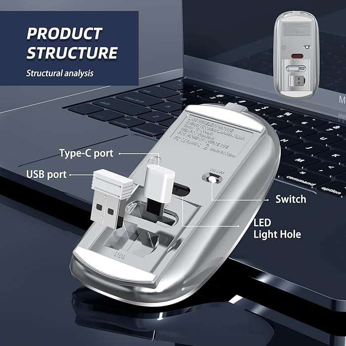Halpilt Wireless Mouse Chargeable Portable Silent USB and Type-C Dual Mode Wireless Mouse 3 Adjustable DPI for Laptop, Mac, Android, PC (Q23S Grey) - Image 6