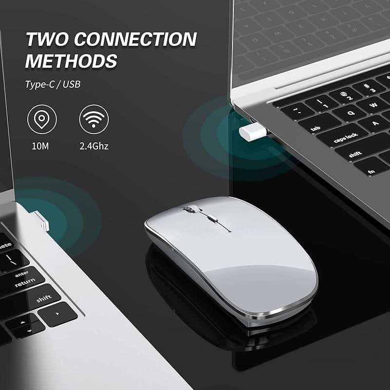 Halpilt Wireless Mouse Chargeable Portable Silent USB and Type-C Dual Mode Wireless Mouse 3 Adjustable DPI for Laptop, Mac, Android, PC (Q23S Grey) - Image 7