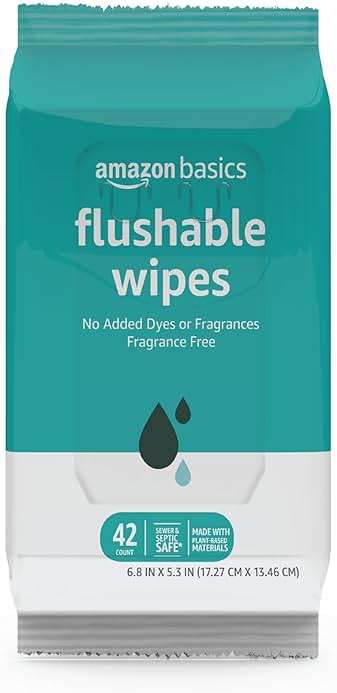 Amazon Basics Adult Wet Wipes Flushable Fragrance Free, 126 Count (3 Packs of 42) Packaging May Vary - Image 2