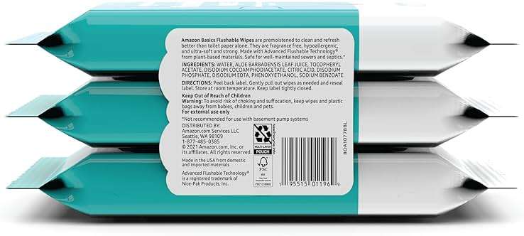 Amazon Basics Adult Wet Wipes Flushable Fragrance Free, 126 Count (3 Packs of 42) Packaging May Vary - Image 3