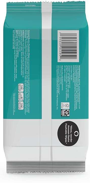 Amazon Basics Adult Wet Wipes Flushable Fragrance Free, 126 Count (3 Packs of 42) Packaging May Vary - Image 4