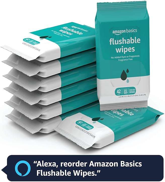 Amazon Basics Flushable Adult Toilet Wipes, Fragrance Free, 42 Count (Pack of 8) (Total 336 wipes) (Previously Solimo), Packaging May Vary - Image 7