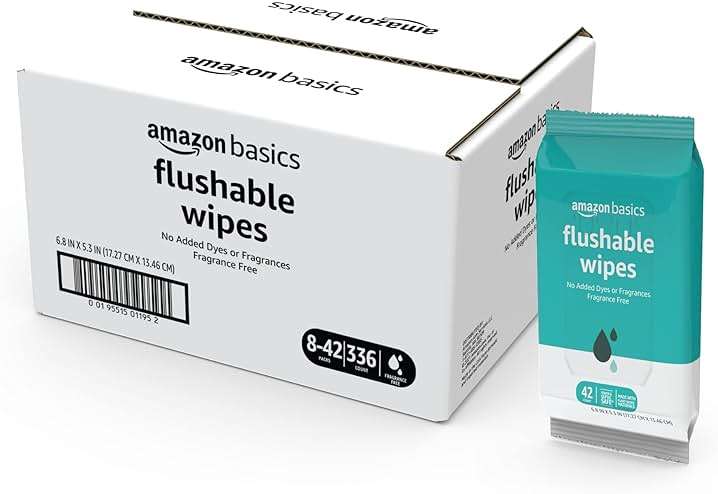 Amazon Basics Flushable Adult Toilet Wipes, Fragrance Free, 42 Count (Pack of 8) (Total 336 wipes) (Previously Solimo), Packaging May Vary - Image 9