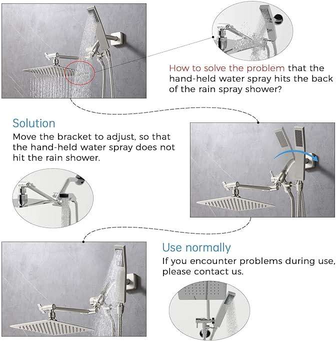 G-Promise All Metal 8 Inch Dual Square Shower Head with Handheld Spray Combo, Rain Shower Head, Adjustable Extension Arm, 3-Way Diverter, 71 Inch Extra Long Hose - A Bathroom Upgrade (Brushed Nickel) - Image 9