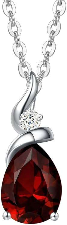 FANCIME 14K Solid White Gold Birthstone Pendant Necklace for Women with Diamond Pear Shaped Teardrop Necklace Birthday Gifts for Mom Women,Sterling Silver Chain 16" + 2" Extender - Image 1