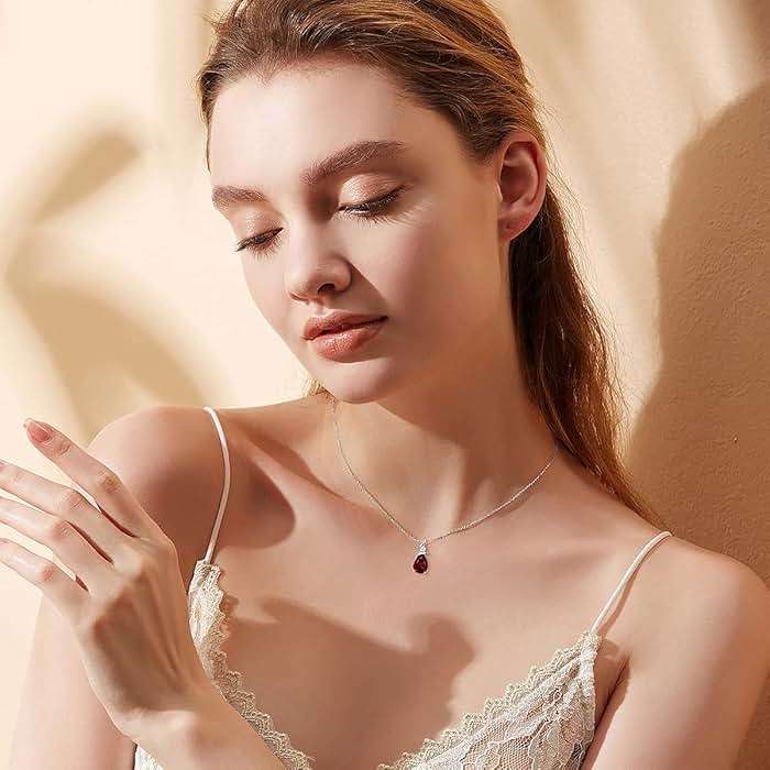 FANCIME 14K Solid White Gold Birthstone Pendant Necklace for Women with Diamond Pear Shaped Teardrop Necklace Birthday Gifts for Mom Women,Sterling Silver Chain 16" + 2" Extender - Image 2