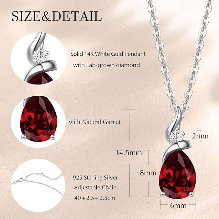 FANCIME 14K Solid White Gold Birthstone Pendant Necklace for Women with Diamond Pear Shaped Teardrop Necklace Birthday Gifts for Mom Women,Sterling Silver Chain 16" + 2" Extender - Image 3