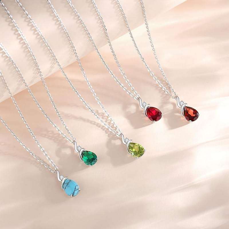 FANCIME 14K Solid White Gold Birthstone Pendant Necklace for Women with Diamond Pear Shaped Teardrop Necklace Birthday Gifts for Mom Women,Sterling Silver Chain 16" + 2" Extender - Image 6