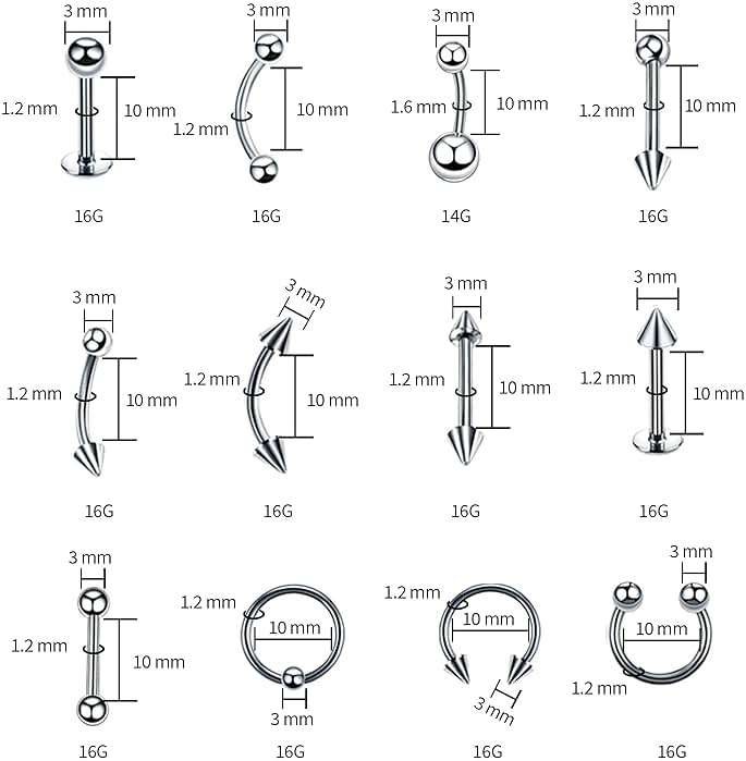 84PCS Body Septum Piercing Kit 14G 16G Tools for Nose Tongue Lip Ear Eyebrow Belly Button Cartilage Tragus Industrial Barbell Helix Daith Piercing Jewelry Clamps - Image 2