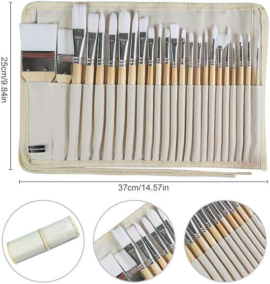 Paint Brushes Set of 24 Pieces Wooden Handles Brushes with Canvas Brush Case, Professional for Oil, Acrylic and Watercolor Painting - Image 2