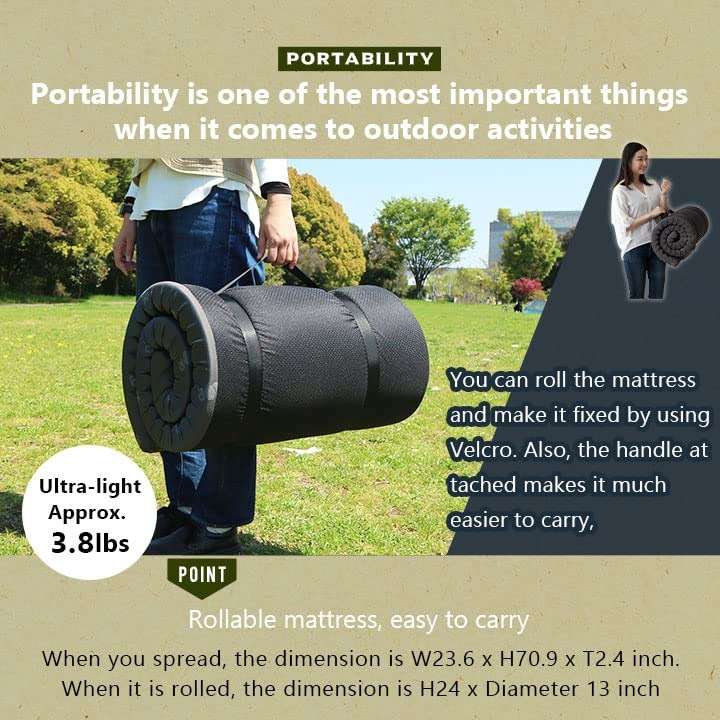 EMOOR Rollable Outdoor Mattress Compact Size (71 x 24in) Dark Gray, Portable Camping Bed Japanese Futon Mattress Sleeping on The Floor - Image 3
